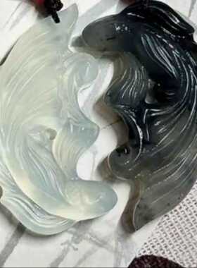 双鱼玉佩挂件闺蜜信物姐妹一对新中国风吊坠项链古风配饰一人一半