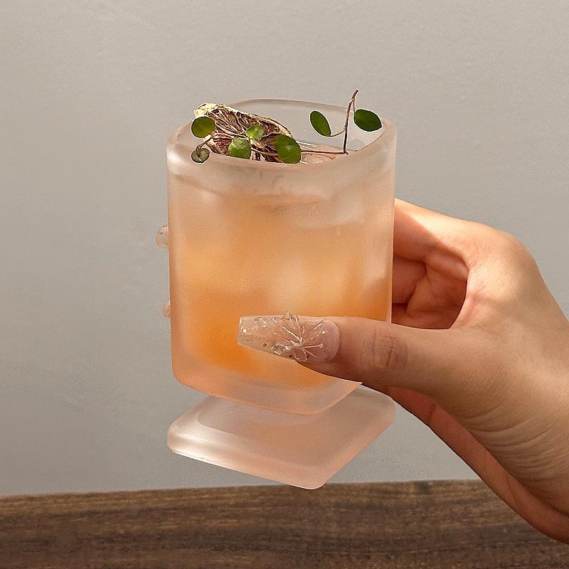 磨砂玻璃杯家用中古高颜值小众设计感威士忌杯饮品鸡尾酒杯子 - 图0