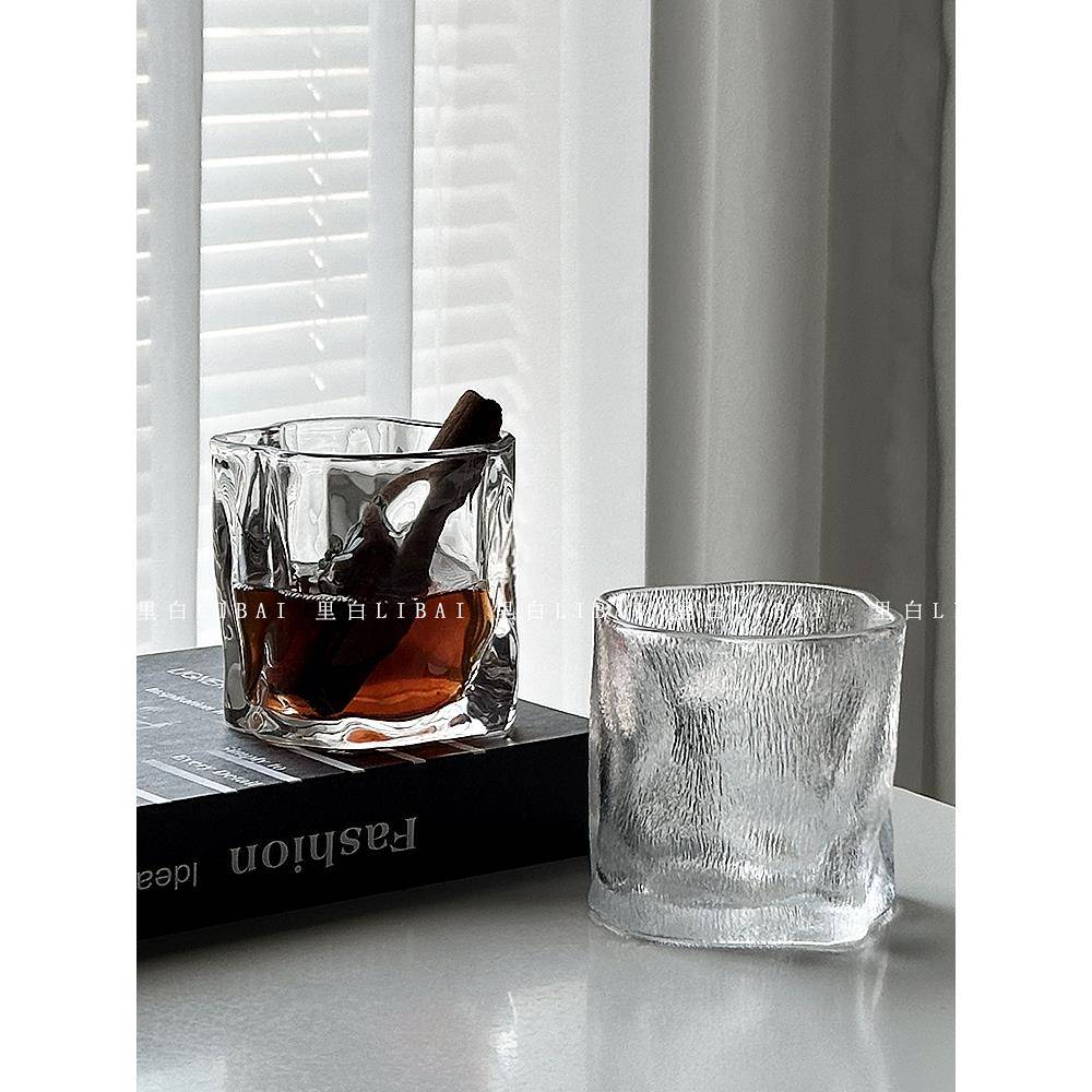 里白 威士忌扭扭玻璃杯洋酒杯烈酒杯果汁家用水杯客厅玻璃杯子 - 图1