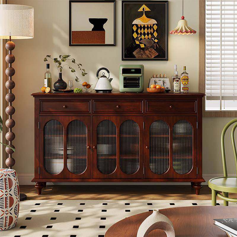 侘寂风餐柜全实木茶水柜奶油风酒柜长虹玻璃边柜客厅厨房储碗盘柜,淘宝优惠券,粉丝福利购,淘宝优惠卷