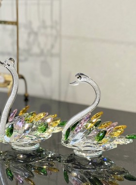 【米高家居】高档欧式新中式工艺品手工轻奢水晶天鹅玄关家居摆件