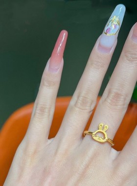 兔子戒指本命年黄金色女配饰简约转运小兔叽开口指环小众设计感潮