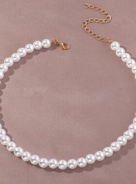 爆款仿珍珠项链 简约复古高级感饰品 欧美爆款珍珠颈链外贸女