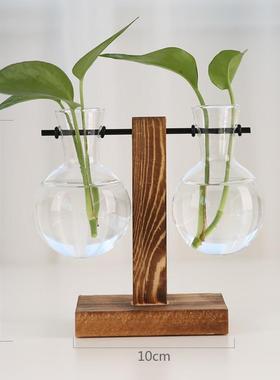 创意木架水培花瓶 绿萝玻璃花瓶插花容器 桌面装饰家居摆件