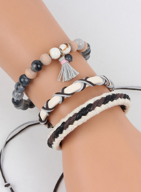 新款复古风叠戴手链亚马逊热卖原创手工编织多层套装手链