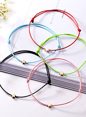 跨境热销 欧美简约五角星手链 Make a wish纸卡星星编织可调手链