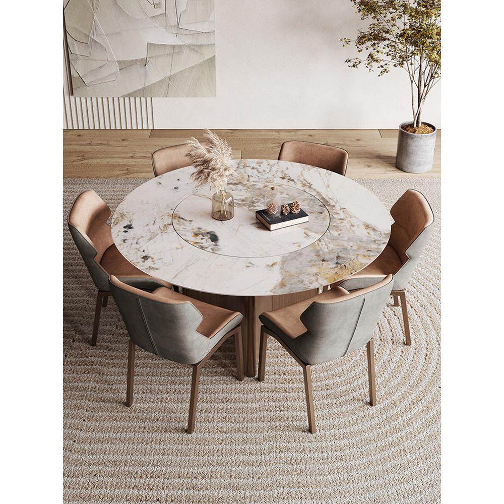 明亮的石板餐桌圆桌，内置转盘隐形电磁炉小公寓圆桌供家庭使用10,淘宝优惠券,粉丝福利购,淘宝优惠卷