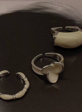 PAPANI趴趴妮12/23 白色温柔开口活口戒甜酷风三角梅戒指ins百搭