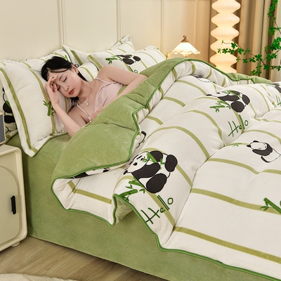 A类冬季牛奶绒四件套保暖加厚珊瑚绒床单款