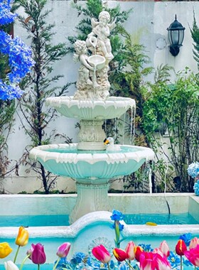 欧式喷泉流水摆件玄关摆设天使雕塑工艺品大型流水鱼池水景许愿池