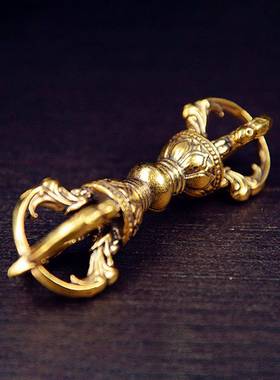 纯黄铜大号五股金刚杵摆件藏式复古工艺品九股金刚杵密宗用品挂件