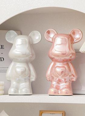 28CM爱心熊暴力熊客厅潮玩简约酒柜电视柜电镀陶瓷存钱罐轻奢摆件