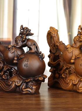 实木雕视招财芦摆客件葫木质中式貔貅祝寿DZ-605-0礼品厅玄关电柜