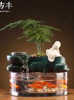 流水摆件JF1080循装客环水招财小鱼缸厅创意喷泉财办生公室桌面微