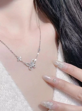 S925纯银轻奢小众镂空蝴蝶项链女