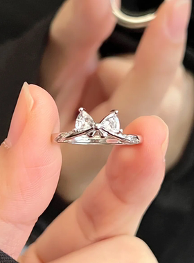 S925纯银小众设计蝴蝶结开口戒指