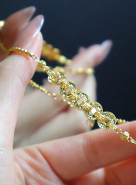 S925纯银五帝钱币碎碎冰中式手链