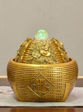 中式招财聚宝盆流水生财摆件循环水客厅办公室桌面风水轮开业乔迁