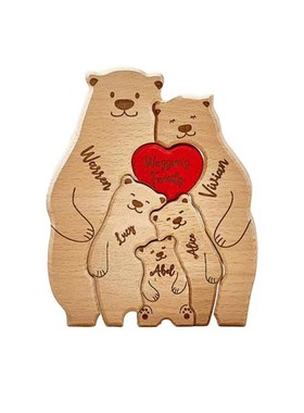木质拼图可爱熊套装实木雕刻母子熊温馨J一家人工艺品摆件桌面摆