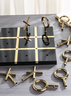 现代轻奢简约不锈钢棋盘形状装饰品家居客厅茶几桌面工艺品摆件厂