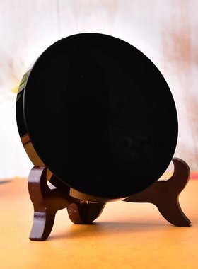 黑曜石无事盘摆件黑石镜子摆设家居办公桌面摆设圆盘摆件