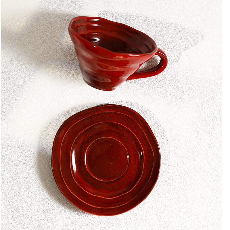特别好看的咖啡杯碟套装陶瓷早餐杯家用喝水杯子复古窑变下午茶杯 - 图3