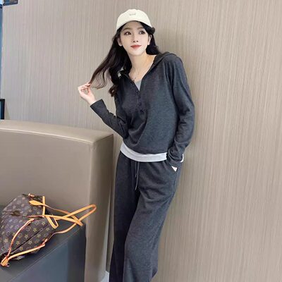 2026春款套装两件套长袖女运动休闲通勤慵懒时尚百搭阔腿裤套装A2