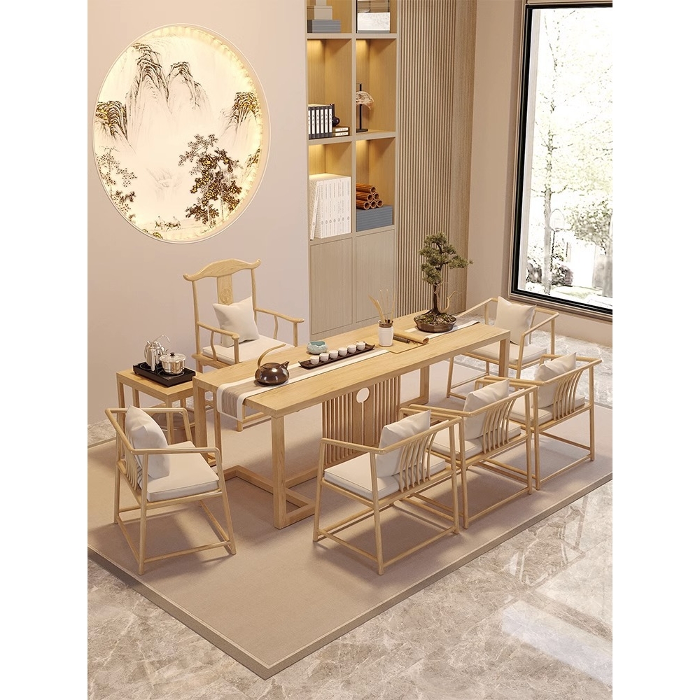 新中式实木功夫茶桌家用客厅大板茶台办公室功夫会客泡茶桌椅组合 - 图2