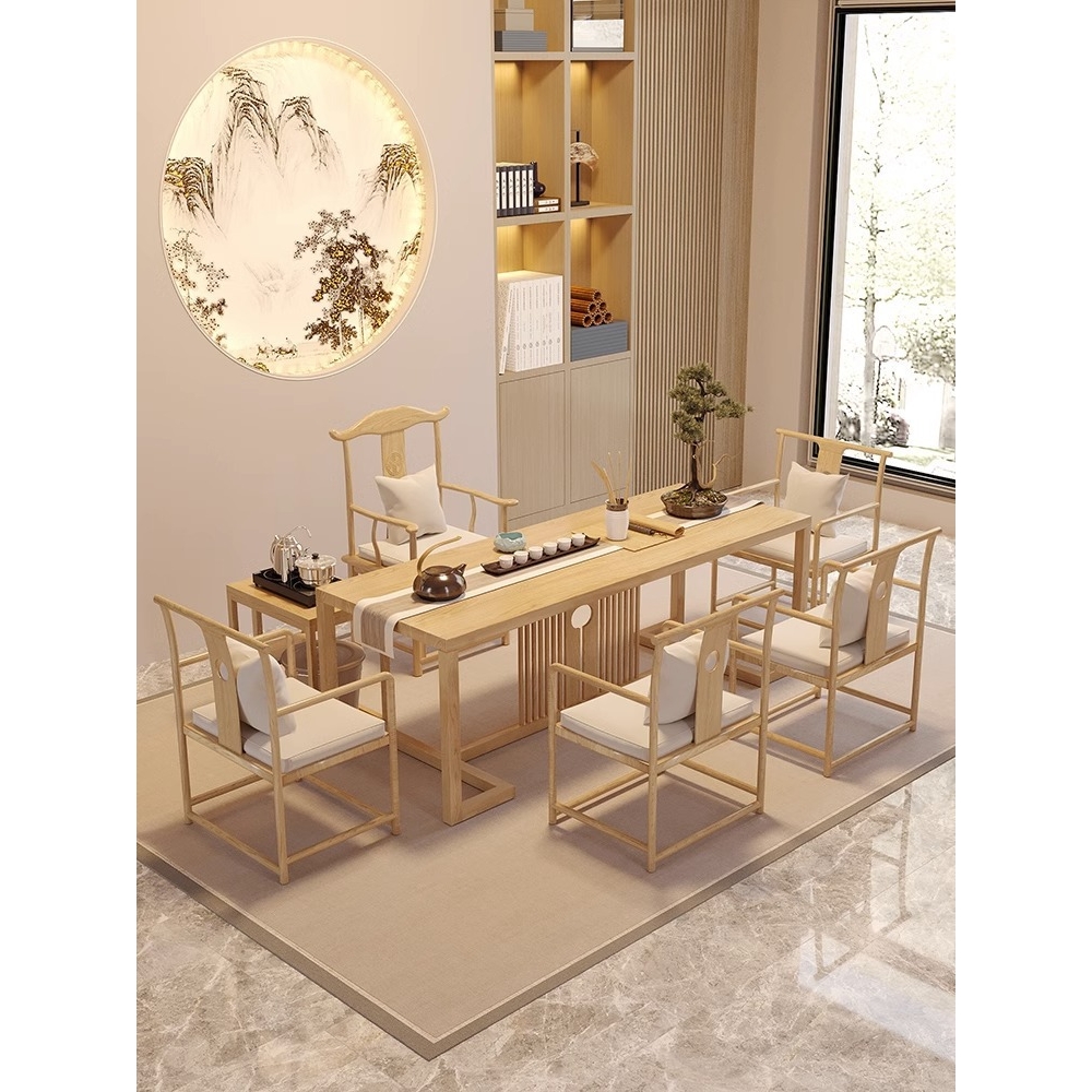 新中式实木功夫茶桌家用客厅大板茶台办公室功夫会客泡茶桌椅组合 - 图0