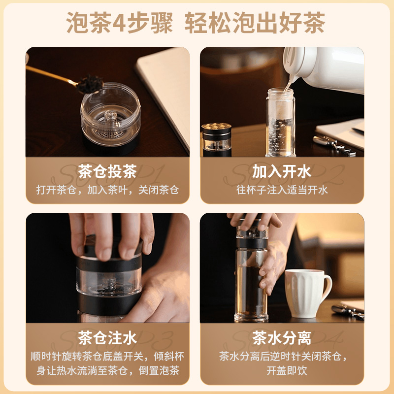 英国宝威玛玻璃杯茶水分离杯男便携隔热办公商务办公室泡茶水杯子
