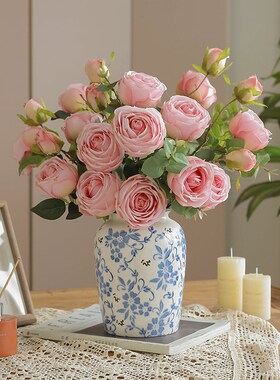 玫瑰花束轻奢高端仿真花摆设客厅卧室装饰假花餐桌插花高级仿生花