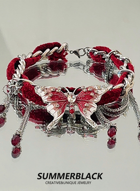 红色丝绒蝴蝶流苏项圈女秋冬配饰项链颈链choker蛇年本命新年礼物