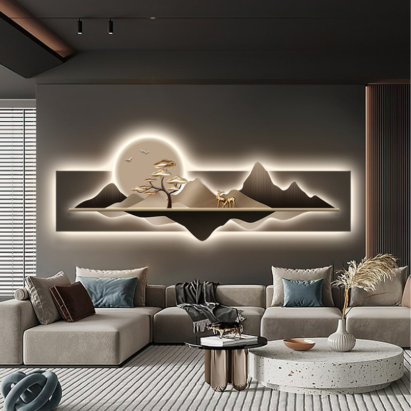 轻奢山水客厅装饰画led灯画高档大气沙发背景墙挂画艺术麋鹿壁画,淘宝优惠券,粉丝福利购,淘宝优惠卷