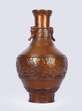 紫铜花瓶仿古工艺品摆件创意中式客厅书房玄关电视柜插花家居装饰