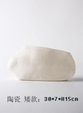 新中式现代米色肌理陶瓷花瓶扁形花器摆件样板间酒店客厅玄关装饰