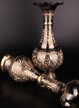 巴基斯坦铜器铜雕刻花瓶彷古典艺术手工雕刻铜花瓶入口家居装饰铜