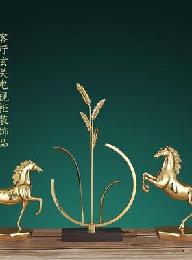 现代轻奢黄铜马到成功装饰品摆件客厅玄关办公室开业礼品创意家居