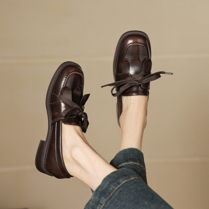 女士质感时尚2026年新款圆头粗跟低跟系带乐福小皮鞋新颖深口单鞋,淘宝优惠券,粉丝福利购,淘宝优惠卷