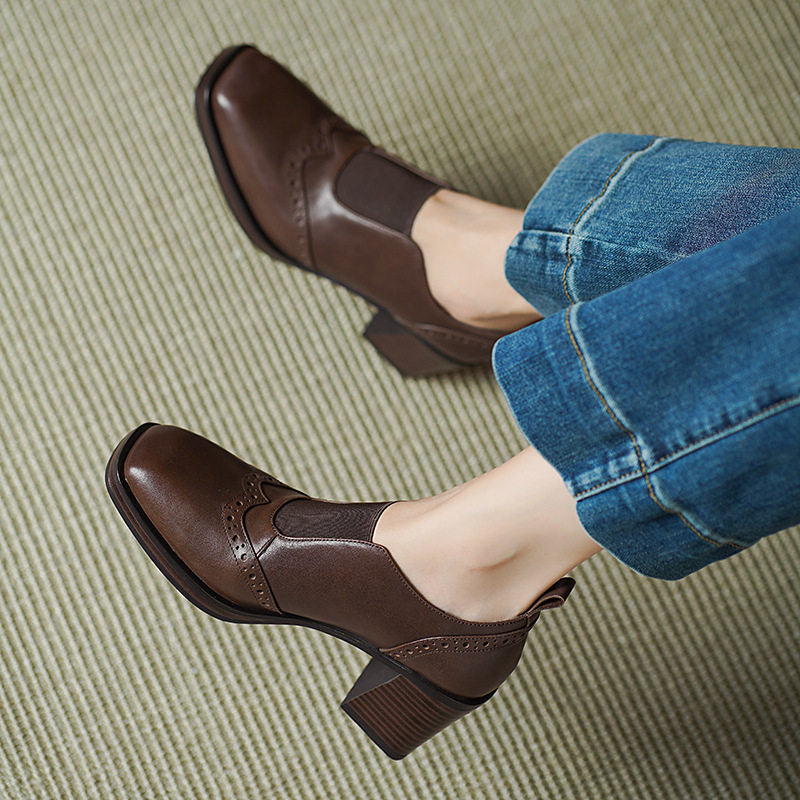 女士小皮鞋欧美风时尚2025年新款方头粗跟高跟巨好看舒适深口单鞋,淘宝优惠券,粉丝福利购,淘宝优惠卷