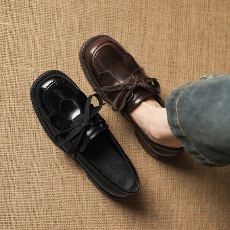 女士质感时尚2026年新款圆头粗跟低跟系带乐福小皮鞋新颖深口单鞋,淘宝优惠券,粉丝福利购,淘宝优惠卷