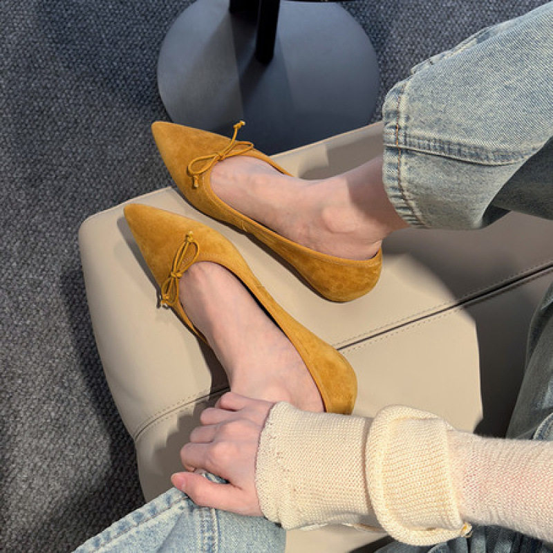 2025新款羊皮尖头蝴蝶结浅口单鞋女内增高复古时尚百搭舒适平底鞋,淘宝优惠券,粉丝福利购,淘宝优惠卷