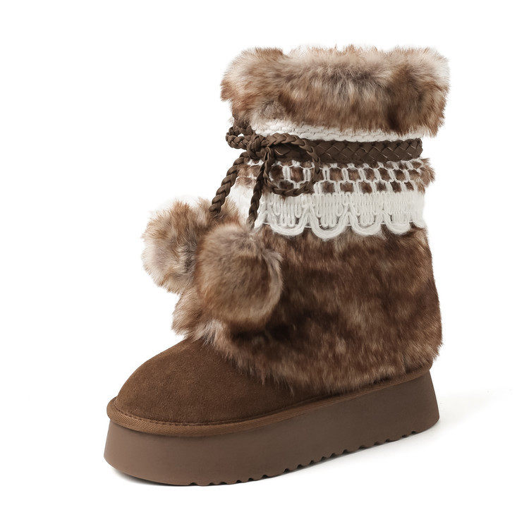 韩式百搭毛毛雪地靴女2025年冬季新款厚底增高显瘦中筒靴棉鞋潮,淘宝优惠券,粉丝福利购,淘宝优惠卷