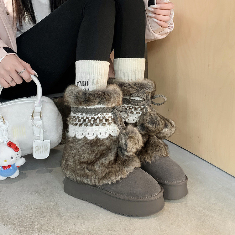 韩式百搭毛毛雪地靴女2025年冬季新款厚底增高显瘦中筒靴棉鞋潮,淘宝优惠券,粉丝福利购,淘宝优惠卷