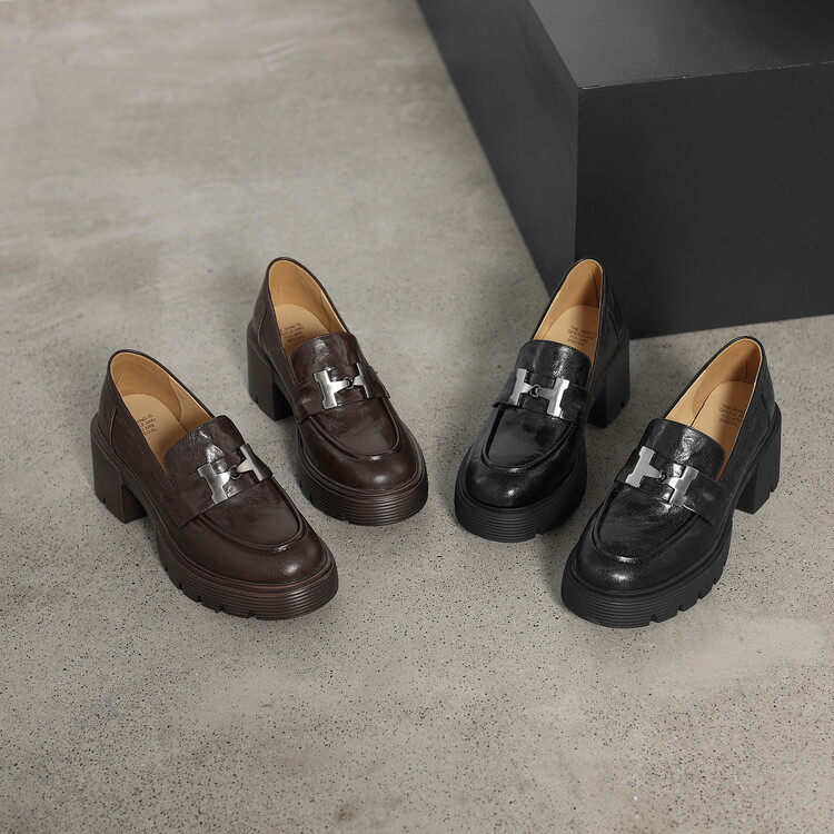 2024英伦风金属扣小皮鞋女粗跟单鞋女春秋复古羊皮厚底高跟乐福鞋,淘宝优惠券,粉丝福利购,淘宝优惠卷