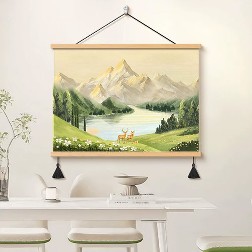 现代流水生财山水风景画餐厅背景墙装饰画旭日东升挂画聚宝盆壁画 - 图1