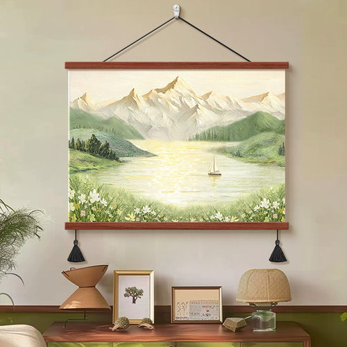 现代流水生财山水风景画餐厅背景墙装饰画旭日东升挂画聚宝盆壁画 - 图2