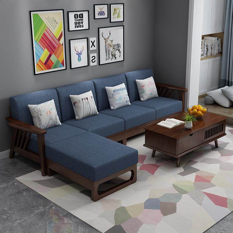 北欧风实木沙发现代简约出租屋原木色转角贵妃客厅茶几组合全实木,淘宝优惠券,粉丝福利购,淘宝优惠卷