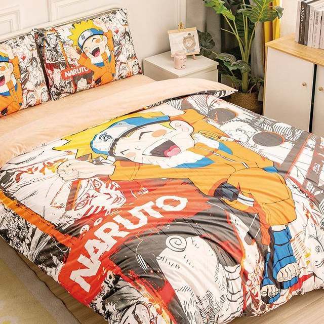 Autumn and winter cartoon Naruto warmth thickened crystal velvet four-piece set for boys dormitory Naruto bed sheet three-piece set