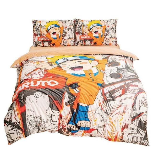 Autumn and winter cartoon Naruto warmth thickened crystal velvet four-piece set for boys dormitory Naruto bed sheet three-piece set