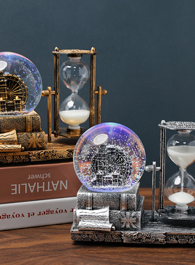 复古水晶球沙漏计时器创意u摆件酒柜客厅家居装饰品个性房间电视